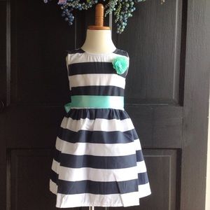 Girls Navy blue Striped Nautical dress mint cotton